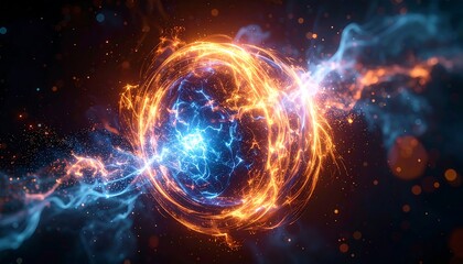 Obraz premium Cosmic Ignition: An abstract visual showcases a vibrant celestial event, with a dynamic display of energy radiating from a central core, depicting a fusion of cosmic elements.