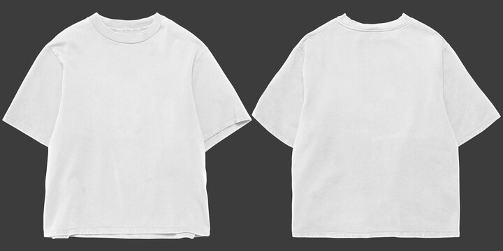 Front and back white oversized boxy tshirt mockup, transparent background
