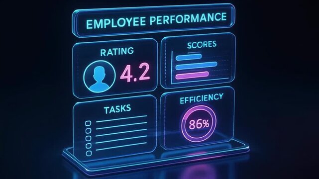 Employee performance rating score task efficiency dashboard neon glow data graphic analytics dashboard metrics