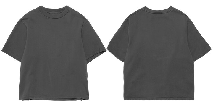 Front and back grey oversized boxy tshirt mockup, transparent background