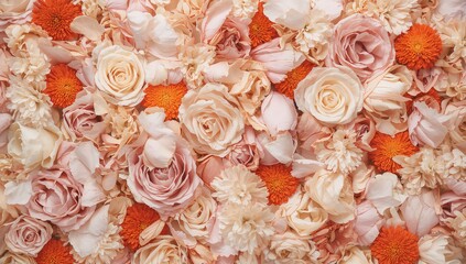 Soft pastel floral background with roses and delicate petals 