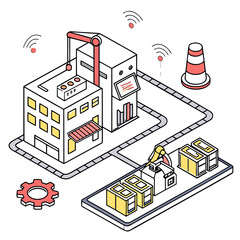 Naklejka premium Vision of a connected chemical manufacturing ecosystem, symbolizing intelligent industrial processes and a forward-thinking production environment.