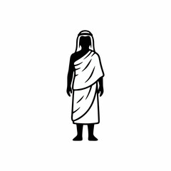Muslim Pilgrim in Ihram Clothing Silhouette Icon Isolated on White Background