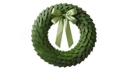 Green Christmas wreath with bow green wreath ribbon isolated on a transparent background