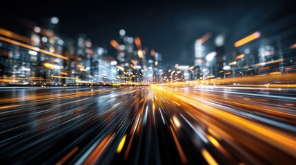 Dynamic Technology Interface with Rapid Data Movement in a Futuristic Cyber Landscape at Night