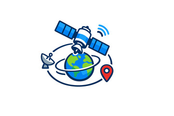Satellite orbit around Earth with GPS pin and satellite dish © Alan