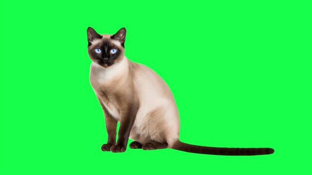 Siamese cat animation, transparent 4K video, green screen