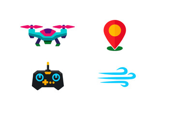 Obraz premium Drone, Remote Control, and Navigation Pin Icons