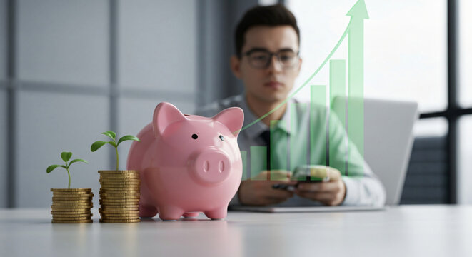 Professional financial growth strategy with investment insights, market analysis, wealth management, business success, digital banking, and economic development - Powered by Adobe