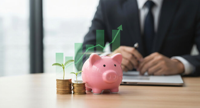 Professional business growth and financial investment strategies with market analysis, innovative management, and corporate success in modern office environment - Powered by Adobe