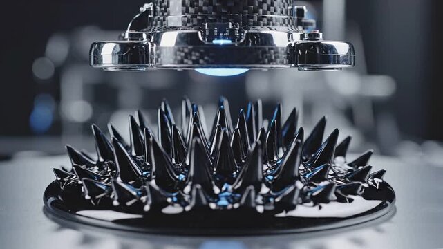 Quantum Computing Breakthroughs concept. Sleek chrome detail with a reflective dome under soft lighting.