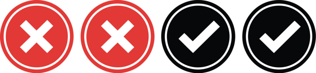 Obraz premium Set of Red Cross and Black Check Mark Icons Isolated on White Background