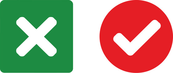 Fototapeta premium Green Cross and Red Check Mark Icons for Approval and Rejection