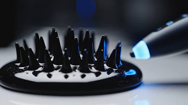 Quantum Computing Breakthroughs concept. A close-up of a shiny black surface with a pen nearby.