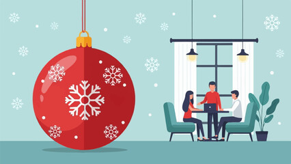 Festive meeting with Christmas ornament and snowflakes