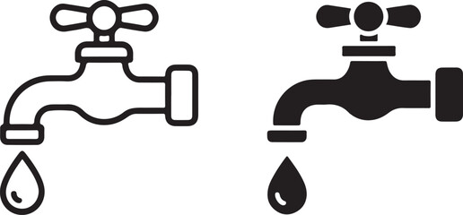 Simple black and white illustrations depicting two different water tap designs