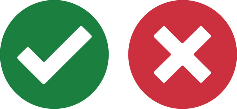 Essential validation symbols green checkmark for success and red cross for failure indicators