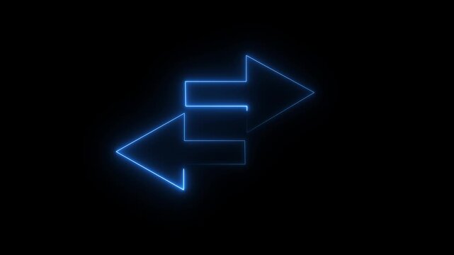 abstract glowing neon line double pink purple color arrow icon motion. on dark background motion animation 4k video.