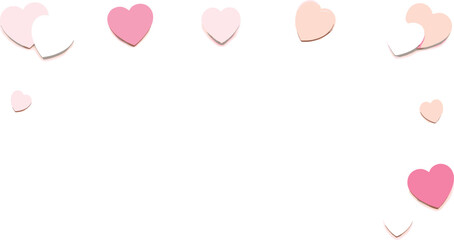 A delightful scattering of pastel pink and peach heart shapes against a clean white backdrop, perfect for romantic themes and celebrations