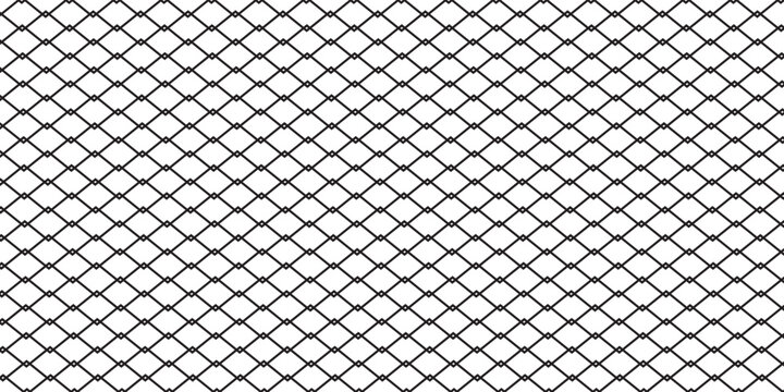 Steel wire chain link fence seamless pattern. Metal lattice with rhombus, diamond shape silhouette. Grid fence background.