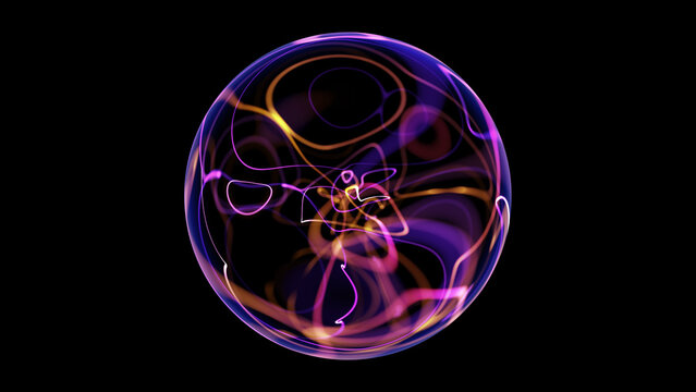Abstract energetic glowing plasma ball electric multicolored charges inside neon blue magic sphere particles dark background glass shiny orb electricity cosmic energy sci fi visual
