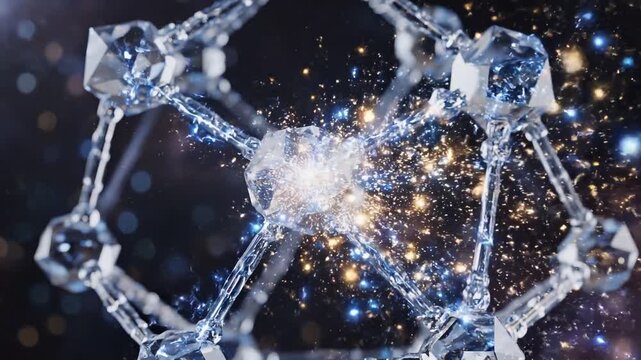 Quantum Computing Breakthroughs concept. Close-up of a molecular structure with sparkling elements.
