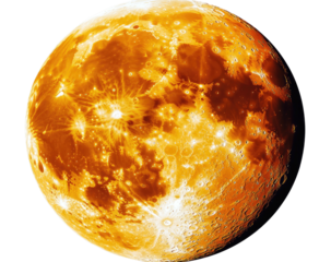 Golden full moon with craters, glowing