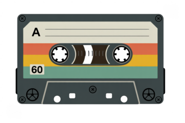 Colorful cassette tape on black music retro vintage isolated on a transparent background