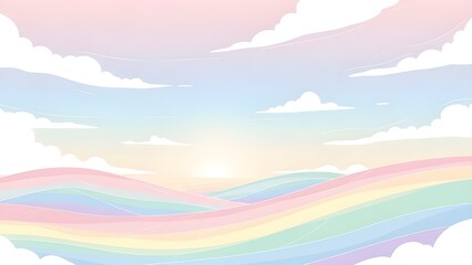 Obraz premium Dreamy Pastel Landscape with Rainbow Mountains and Fluffy Clouds