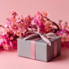 Gift on a blue background. Gift for christmas, valentine's day, birthday.