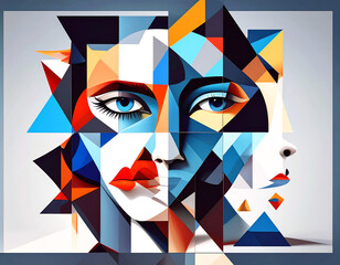 Abstract art of woman's face cubism style collage