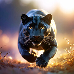 Beautiful and powerful Black Panther running towards its prey