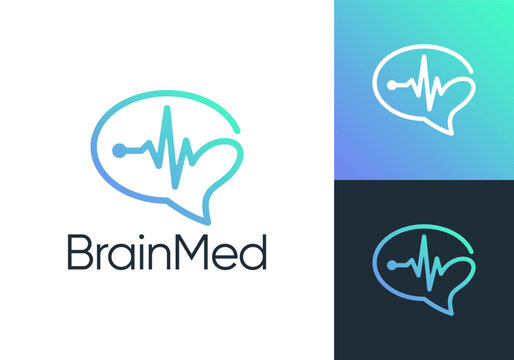 brain with heartbeat logo design. smart brain innovation technology vector design concept