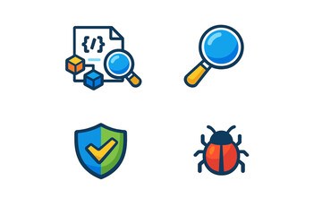 Set of four computer programming and IT icons