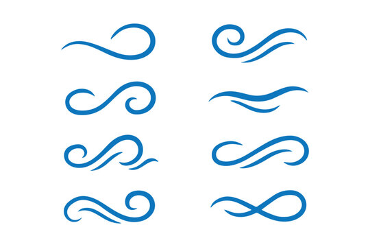 Doodle wind line sketch set. Hand drawn doodle wind blow icon. Air, wind, swirl in doodle illustration style. Doodle wind line sketch set. Hand drawn doodle wind air blow, swirl elements