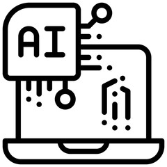 laptop working technology learning ai simple line icon