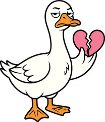 Sad Goose Holding Broken Heart Vector Illustration for Love and Heartbreak Theme.