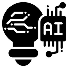 bulb idea thinking learning circuit ai technology solid glyph icon