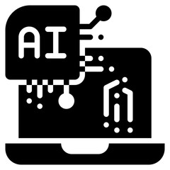 laptop working technology learning ai solid glyph icon
