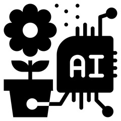 plant flower nature ai control agriculture artificial intelligence solid glyph icon