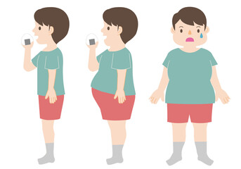 食べる健康な男性と肥満体型の男性