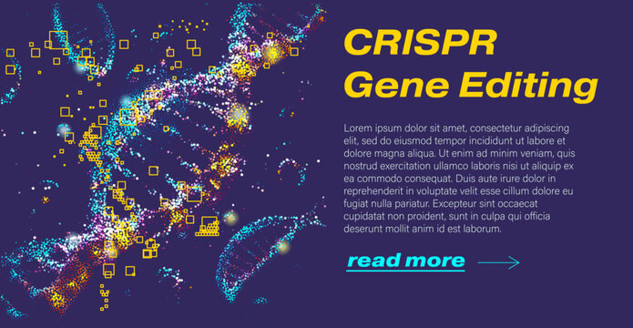 Molecular data clouds, genomic scatter plots. Conceptual vector illustration for CRISPR gene editing, synthetic biology, and DNA precision engineering themes.