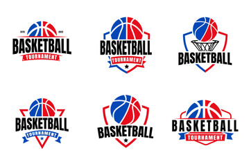 A set of American Sports Basketball Club Logos. Tournament Basketball Club Emblems, designed for School Championships, Youth Leagues, and Community Basketball Competitions, Fully Editable.