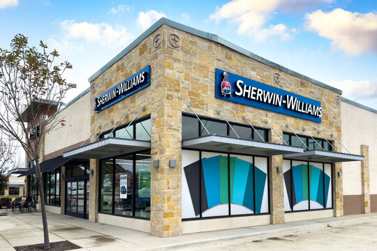 Frisco, Texas, USA - November 15th, 2025: Sherwin-Williams paint store building exterior view