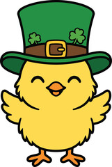 Cute Chick Wearing Leprechaun Hat Vector Illustration for St Patrick&rsquo;s Day.