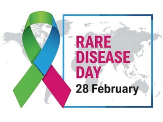 A clean digital illustration celebrating Rare Disease Day with a symbolic ribbon and world map for medical advocacy.