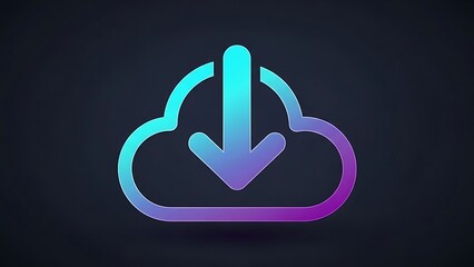 Neon cloud download icon on dark technology background