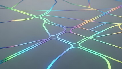 Neon crack network lines on dark tile surface