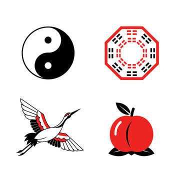 Four Symbols Yin Yang Crane Peach and Bagua.