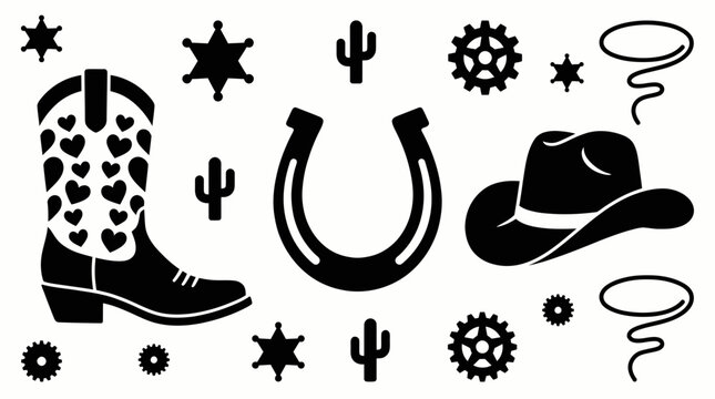 Western cowboy elements set on white background vector illustration